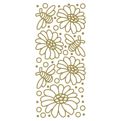 Zlatá samolepící kontura, šablona - květiny a včely, vhodné na téměř jakýkoliv hladký povrch, např. sklo, kámen, papír